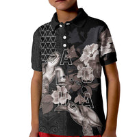 Hawaii Aloha Turtle Hibiscus and Leaves Kid Polo Shirt with Polynesian and Kakau Tattoos Black Color LT03 Kid Black - Polynesian Pride