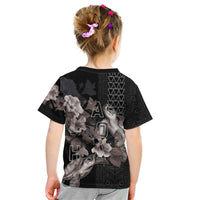Hawaii Aloha Turtle Hibiscus and Leaves Kid T Shirt with Polynesian and Kakau Tattoos Black Color LT03 - Polynesian Pride