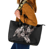 Hawaii Aloha Turtle Hibiscus and Leaves Leather Tote Bag with Polynesian and Kakau Tattoos Black Color LT03 Black - Polynesian Pride