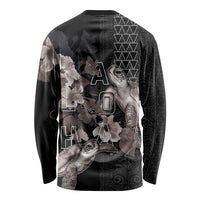 Hawaii Aloha Turtle Hibiscus and Leaves Long Sleeve Shirt with Polynesian and Kakau Tattoos Black Color LT03 - Polynesian Pride