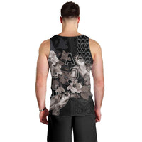 Hawaii Aloha Turtle Hibiscus and Leaves Men Tank Top with Polynesian and Kakau Tattoos Black Color LT03 - Polynesian Pride