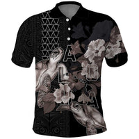 Hawaii Aloha Turtle Hibiscus and Leaves Polo Shirt with Polynesian and Kakau Tattoos Black Color LT03 Black - Polynesian Pride