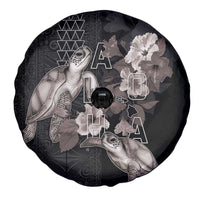 Hawaii Aloha Turtle Hibiscus and Leaves Spare Tire Cover with Polynesian and Kakau Tattoos Black Color LT03 - Polynesian Pride