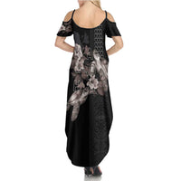Hawaii Aloha Turtle Hibiscus and Leaves Summer Maxi Dress with Polynesian and Kakau Tattoos Black Color LT03 - Polynesian Pride