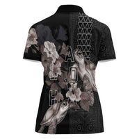 Hawaii Aloha Turtle Hibiscus and Leaves Women Polo Shirt with Polynesian and Kakau Tattoos Black Color LT03 - Polynesian Pride