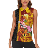Papua New Guinea Independence Day Women Sleeveless Polo Shirt Birds-of-Paradise Melanesian Tattoos Tropical Plants