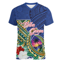 Guam Chamorro Women V-Neck T-Shirt Tribal Latte Stone and Seal Artwork Polynesian Patterns