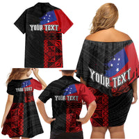 Personalised Samoa 685 Family Matching Off Shoulder Short Dress and Hawaiian Shirt Siapo Pattern and Samoa Flag Design