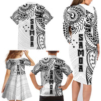 Samoa 685 Art Traditional Tattoo Pattern Family Matching Long Sleeve Bodycon Dress and Hawaiian Shirt White Color LT03 - Polynesian Pride