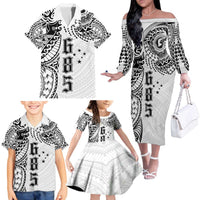 Samoa 685 Art Traditional Tattoo Pattern Family Matching Off The Shoulder Long Sleeve Dress and Hawaiian Shirt White Color LT03 - Polynesian Pride