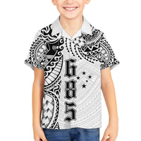 Samoa 685 Art Traditional Tattoo Pattern Family Matching Off The Shoulder Long Sleeve Dress and Hawaiian Shirt White Color LT03 Son's Shirt White - Polynesian Pride
