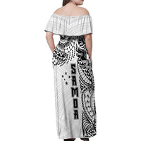 Samoa 685 Art Traditional Tattoo Pattern Family Matching Off Shoulder Maxi Dress and Hawaiian Shirt White Color LT03 - Polynesian Pride