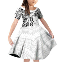 Samoa 685 Art Traditional Tattoo Pattern Family Matching Off Shoulder Short Dress and Hawaiian Shirt White Color LT03 Daughter's Dress White - Polynesian Pride