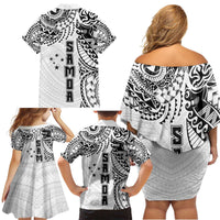 Samoa 685 Art Traditional Tattoo Pattern Family Matching Off Shoulder Short Dress and Hawaiian Shirt White Color LT03 - Polynesian Pride