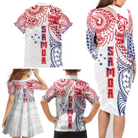 Samoa 685 Art Traditional Tattoo Pattern Family Matching Long Sleeve Bodycon Dress and Hawaiian Shirt Gradient Color LT03 - Polynesian Pride