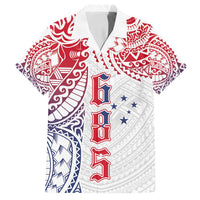 Samoa 685 Art Traditional Tattoo Pattern Family Matching Long Sleeve Bodycon Dress and Hawaiian Shirt Gradient Color LT03 Dad's Shirt - Short Sleeve White - Polynesian Pride