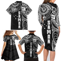 Samoa 685 Art Traditional Tattoo Pattern Family Matching Long Sleeve Bodycon Dress and Hawaiian Shirt Black Color LT03 - Polynesian Pride