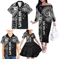 Samoa 685 Art Traditional Tattoo Pattern Family Matching Off The Shoulder Long Sleeve Dress and Hawaiian Shirt Black Color LT03 - Polynesian Pride