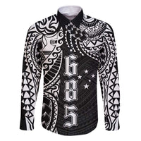 Samoa 685 Art Traditional Tattoo Pattern Family Matching Off The Shoulder Long Sleeve Dress and Hawaiian Shirt Black Color LT03 Dad's Shirt - Long Sleeve Black - Polynesian Pride