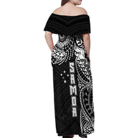 Samoa 685 Art Traditional Tattoo Pattern Family Matching Off Shoulder Maxi Dress and Hawaiian Shirt Black Color LT03 - Polynesian Pride