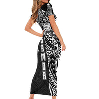 Samoa 685 Art Traditional Tattoo Pattern Family Matching Short Sleeve Bodycon Dress and Hawaiian Shirt Black Color LT03 - Polynesian Pride