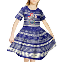 Custom Samoa Christmas Kid Short Sleeve Dress The Santa Coat of Arms with Samoa Bracelet Pattern LT03 - Polynesian Pride