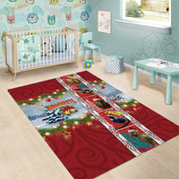 New Zealand Merry Christmas Area Rug Maori Animals, Koru Tattoo - Red Xmas Style LT03 - Polynesian Pride