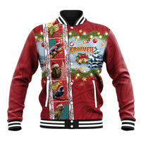 New Zealand Merry Christmas Baseball Jacket Maori Animals, Koru Tattoo - Red Xmas Style LT03 Unisex Red - Polynesian Pride