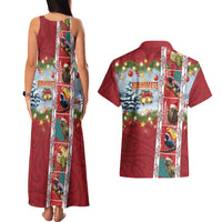 New Zealand Merry Christmas Couples Matching Tank Maxi Dress and Hawaiian Shirt Maori Animals, Koru Tattoo - Red Xmas Style LT03 - Polynesian Pride