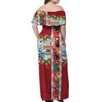 New Zealand Merry Christmas Off Shoulder Maxi Dress Maori Animals, Koru Tattoo - Red Xmas Style LT03 - Polynesian Pride