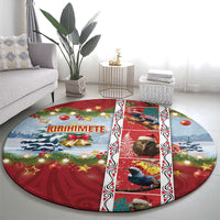 New Zealand Merry Christmas Round Carpet Maori Animals, Koru Tattoo - Red Xmas Style LT03 - Polynesian Pride