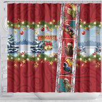 New Zealand Merry Christmas Shower Curtain Maori Animals, Koru Tattoo - Red Xmas Style LT03 - Polynesian Pride