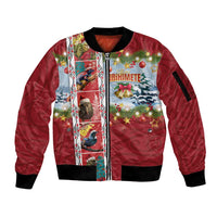 New Zealand Merry Christmas Sleeve Zip Bomber Jacket Maori Animals, Koru Tattoo - Red Xmas Style LT03 Unisex Red - Polynesian Pride