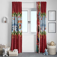 New Zealand Merry Christmas Window Curtain Maori Animals, Koru Tattoo - Red Xmas Style LT03 - Polynesian Pride