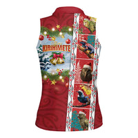 New Zealand Merry Christmas Women Sleeveless Polo Shirt Maori Animals, Koru Tattoo - Red Xmas Style LT03 - Polynesian Pride