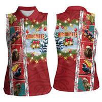 New Zealand Merry Christmas Women Sleeveless Polo Shirt Maori Animals, Koru Tattoo - Red Xmas Style LT03 - Polynesian Pride