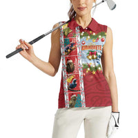 New Zealand Merry Christmas Women Sleeveless Polo Shirt Maori Animals, Koru Tattoo - Red Xmas Style LT03 - Polynesian Pride