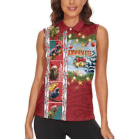 New Zealand Merry Christmas Women Sleeveless Polo Shirt Maori Animals, Koru Tattoo - Red Xmas Style LT03 - Polynesian Pride