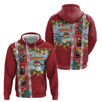 New Zealand Merry Christmas Zip Hoodie Maori Animals, Koru Tattoo - Red Xmas Style LT03 - Polynesian Pride