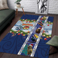 New Zealand Merry Christmas Area Rug Maori Animals, Koru Tattoo - Blue Xmas Style LT03 Blue - Polynesian Pride