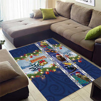 New Zealand Merry Christmas Area Rug Maori Animals, Koru Tattoo - Blue Xmas Style LT03 - Polynesian Pride