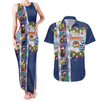 New Zealand Merry Christmas Couples Matching Tank Maxi Dress and Hawaiian Shirt Maori Animals, Koru Tattoo - Blue Xmas Style LT03 Blue - Polynesian Pride