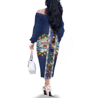New Zealand Merry Christmas Family Matching Off The Shoulder Long Sleeve Dress and Hawaiian Shirt Maori Animals, Koru Tattoo - Blue Xmas Style LT03 - Polynesian Pride