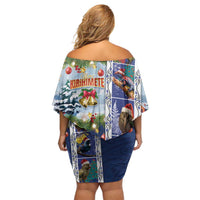 New Zealand Merry Christmas Family Matching Off Shoulder Short Dress and Hawaiian Shirt Maori Animals, Koru Tattoo - Blue Xmas Style LT03 - Polynesian Pride