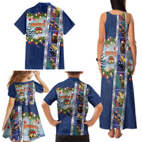 New Zealand Merry Christmas Family Matching Tank Maxi Dress and Hawaiian Shirt Maori Animals, Koru Tattoo - Blue Xmas Style LT03 - Polynesian Pride