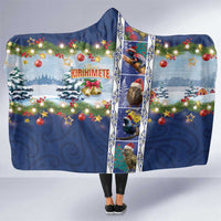 New Zealand Merry Christmas Hooded Blanket Maori Animals, Koru Tattoo - Blue Xmas Style LT03 One Size Blue - Polynesian Pride