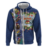 New Zealand Merry Christmas Hoodie Maori Animals, Koru Tattoo - Blue Xmas Style LT03 Zip Hoodie Blue - Polynesian Pride