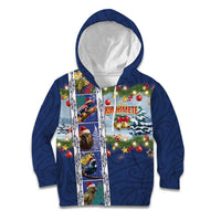 New Zealand Merry Christmas Kid Hoodie Maori Animals, Koru Tattoo - Blue Xmas Style LT03 Hoodie Blue - Polynesian Pride