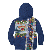 New Zealand Merry Christmas Kid Hoodie Maori Animals, Koru Tattoo - Blue Xmas Style LT03 - Polynesian Pride