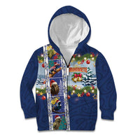 New Zealand Merry Christmas Kid Hoodie Maori Animals, Koru Tattoo - Blue Xmas Style LT03 Zip Hoodie Blue - Polynesian Pride